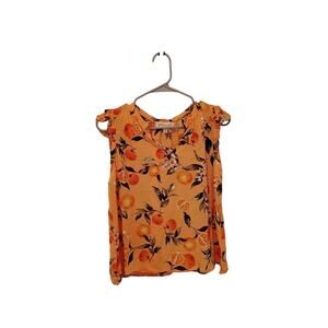 Philosophy Orange Print Flutter Sleeve Top Blouse Women's Size Small